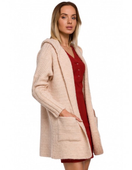 M556 Chunky knit hooded cardigan - beige