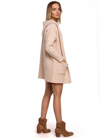 M556 Chunky knit hooded cardigan - beige