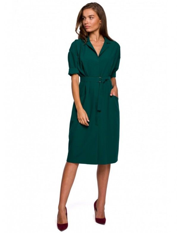 S230 Midi shirt dress with patch pockets - green