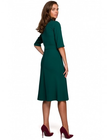 S231 Collar dres with a buckle belt - green