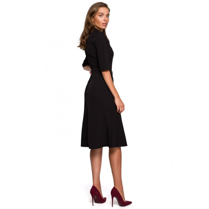 S231 Collar dres with a buckle belt - black 2