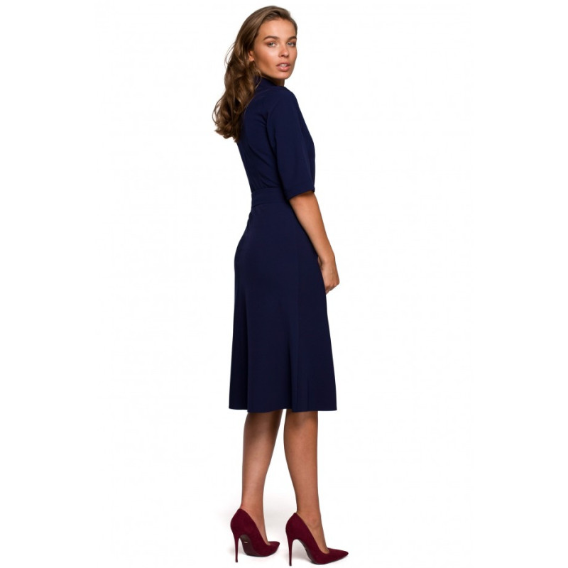 S231 Collar dres with a buckle belt - navy blue 2