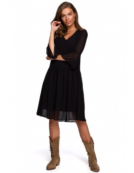S236 Plain chiffon dress - black