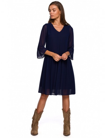 S236 Plain chiffon dress - navy blue