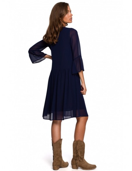 S236 Plain chiffon dress - navy blue