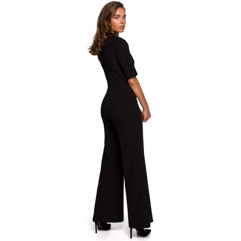 S243 Elegant jumpsuit with a tie neck - black 2