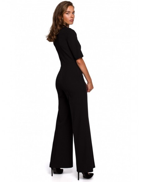 S243 Elegant jumpsuit with a tie neck - black