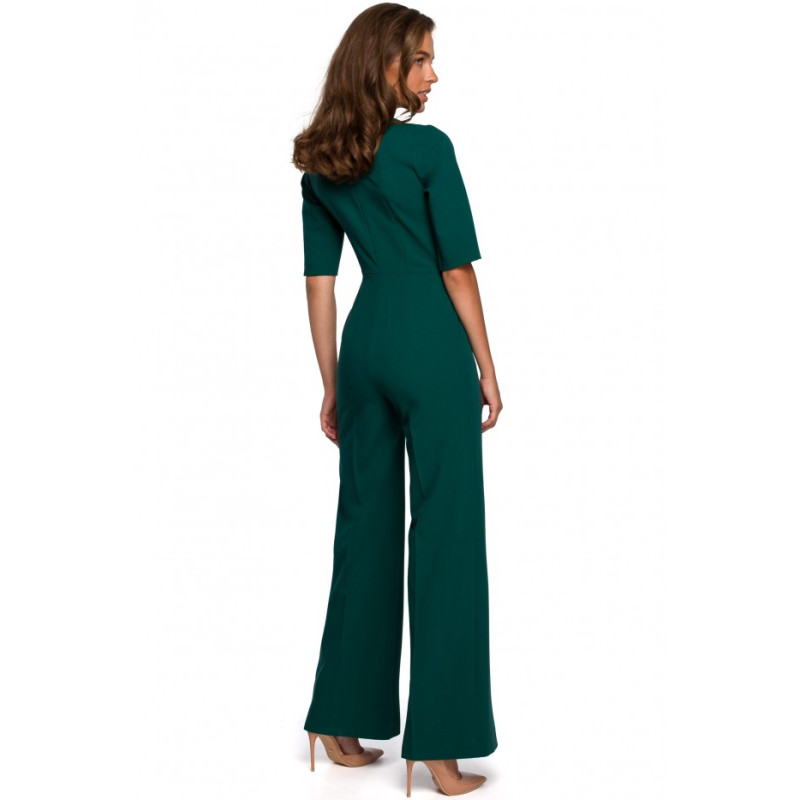 S243 Elegant jumpsuit with a tie neck - green 2