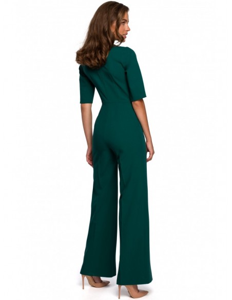 S243 Elegant jumpsuit with a tie neck - green