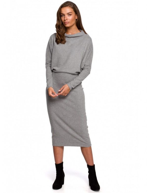 S245 Knit dress with draped neckline - grey