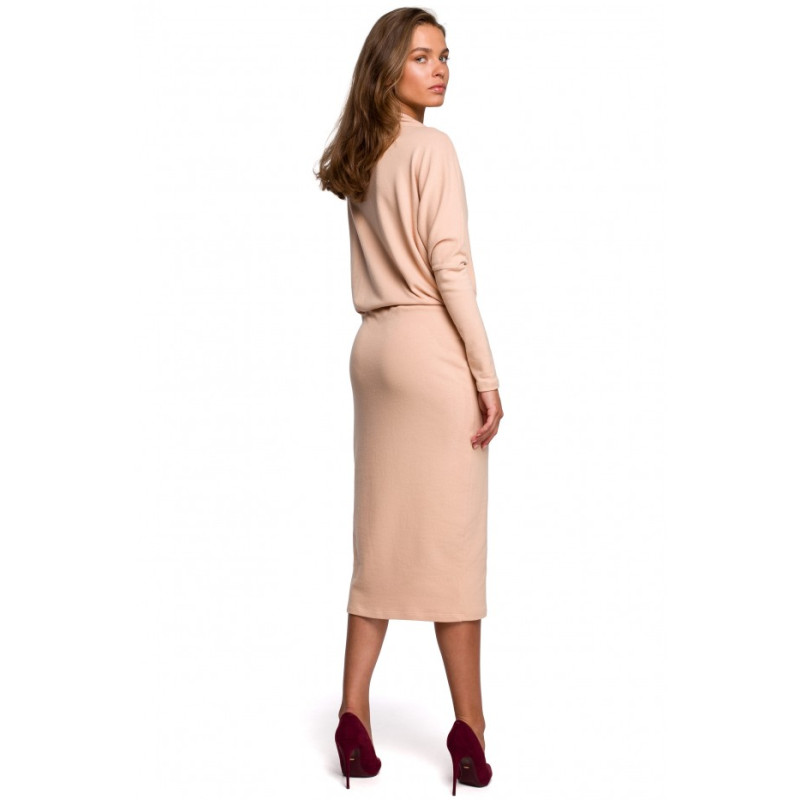 S245 Knit dress with draped neckline - beige 2