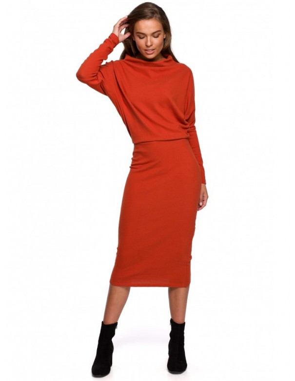 S245 Knit dress with draped neckline - ginger