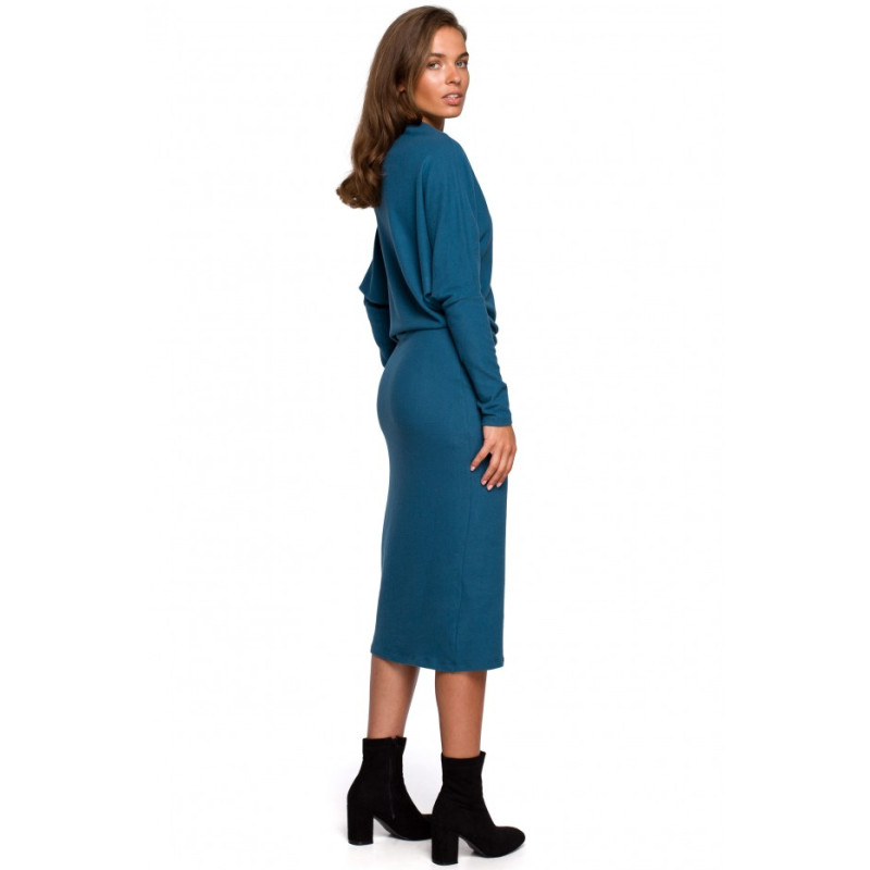 S245 Knit dress with draped neckline - ocean blue 2