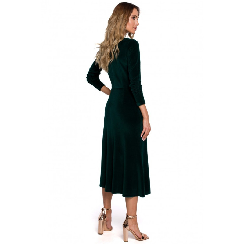 M557 Velvet Midi Dress With Gathered Sleeves - green 2