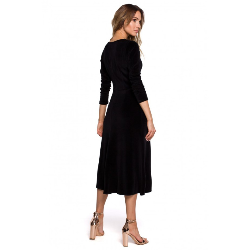 M557 Velvet Midi Dress With Gathered Sleeves - black 2