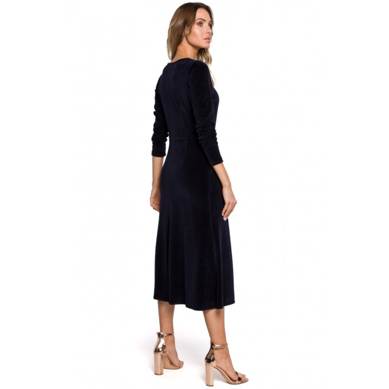 M557 Velvet Midi Dress With Gathered Sleeves - navy blue 2