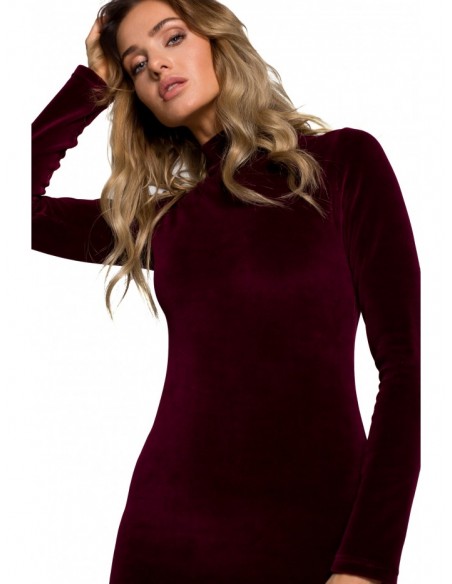 M558 Velvet Turtleneck Mini Dress - maroon