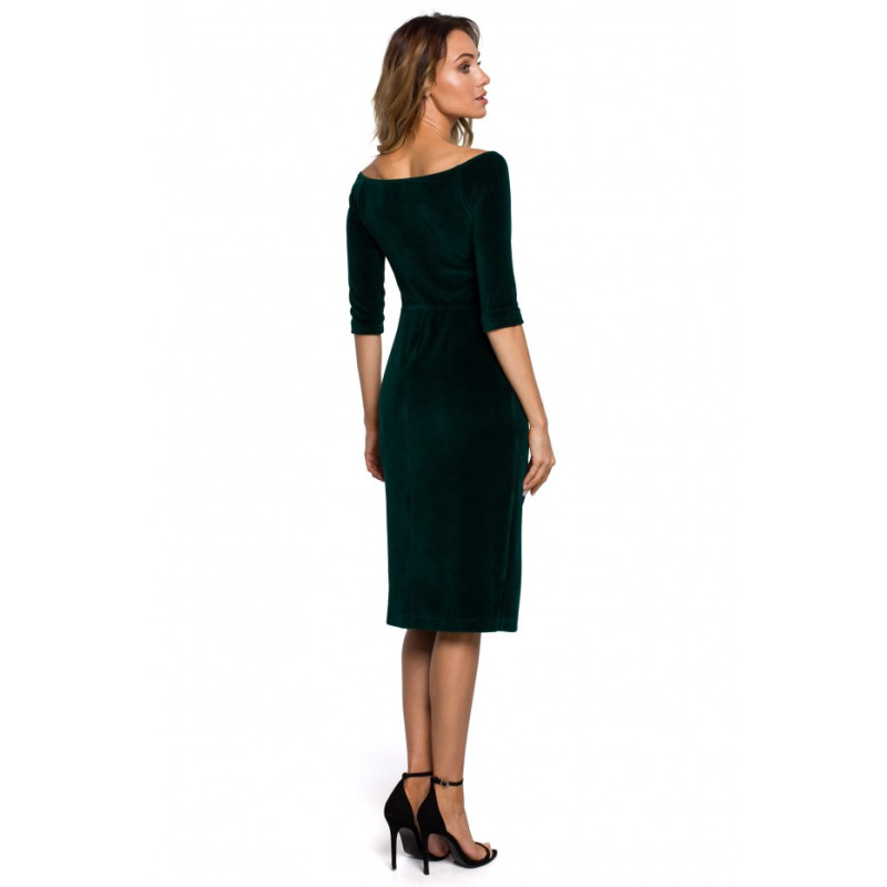 M559 Velvet Drop Shoulder Dress With A High Split - green 2