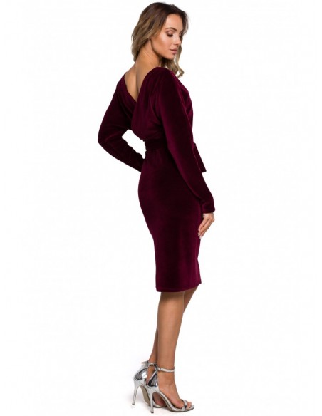 M561 Velvet Wrap Top Dress - maroon