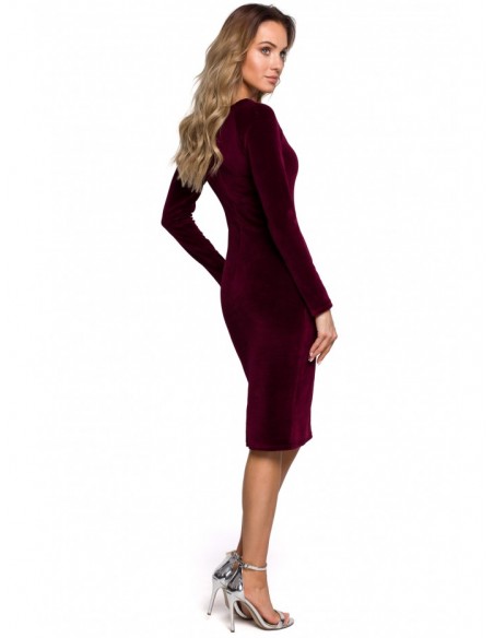 M565 Velvet Pencil Dress - maroon