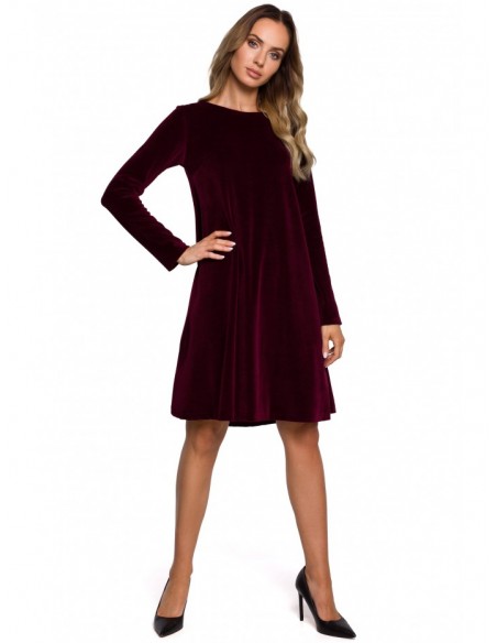 M566 Velvet Relaxed Fit Dress - maroon