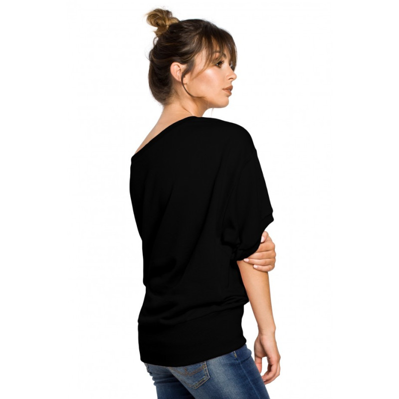 B048 Oversized blouse with a wrap detail - black 2