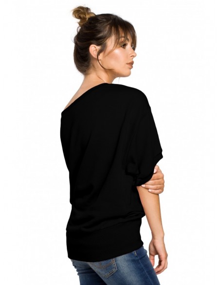B048 Oversized blouse with a wrap detail - black