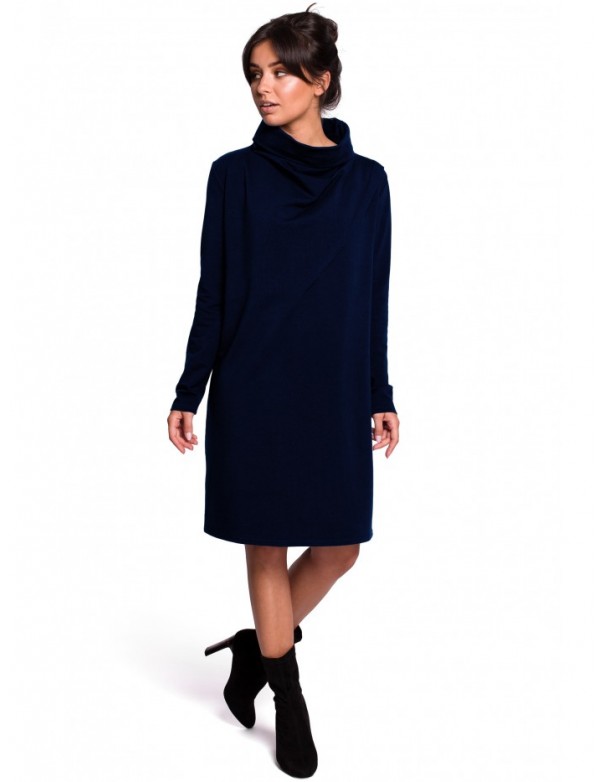 B132 High collar dress - granatowy