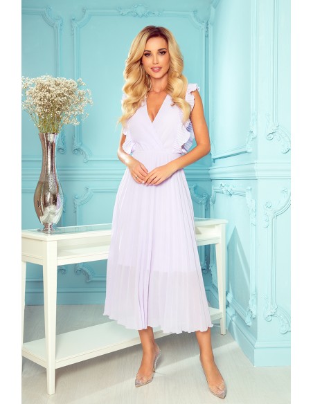  315-4 EMILY Pleated dress with frills and neckline - heather color 