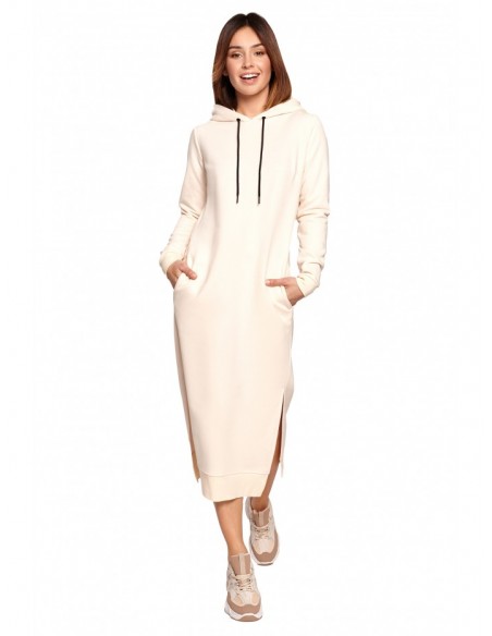 B197 Midi Dress With A Hood - cream