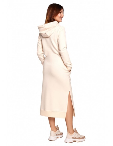 B197 Midi Dress With A Hood - cream