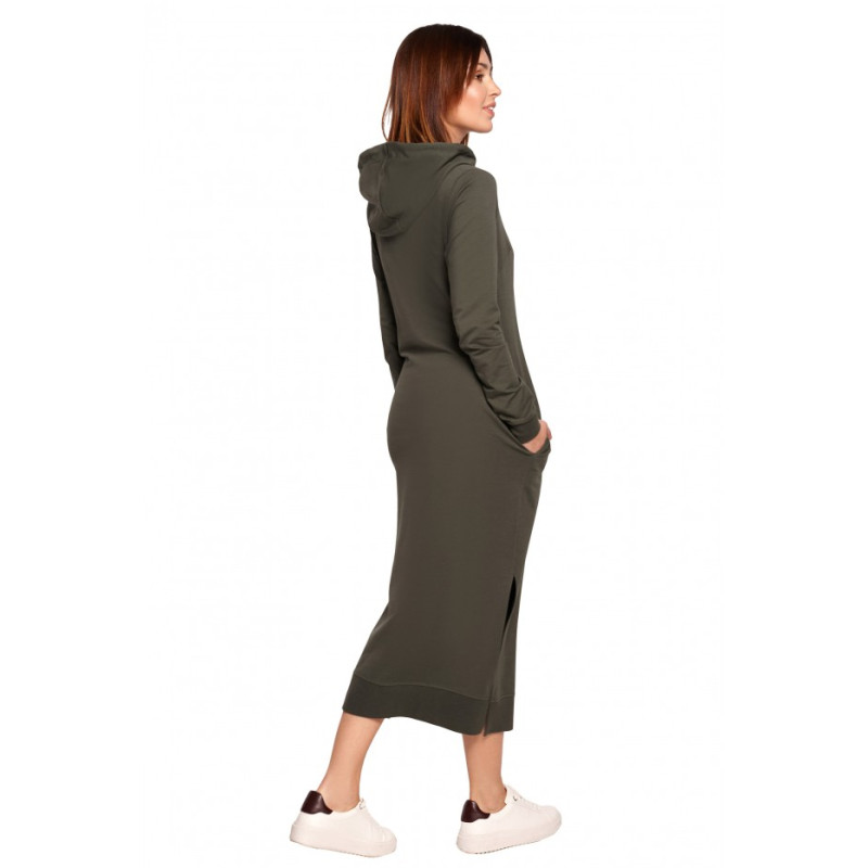 B197 Midi Dress With A Hood - military green 2