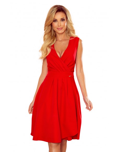  338-1 ELENA elegant dress with a neckline and pleats - red 
