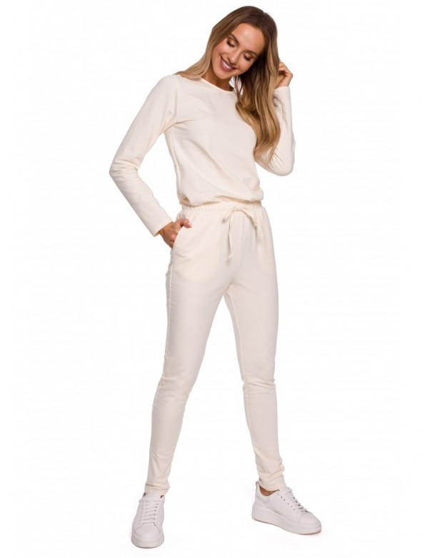 M583 Knit Jumpsuit With A Patch Pocket - cream