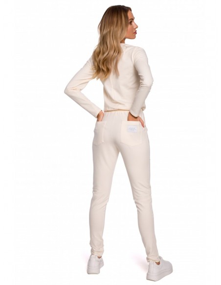 M583 Knit Jumpsuit With A Patch Pocket - cream