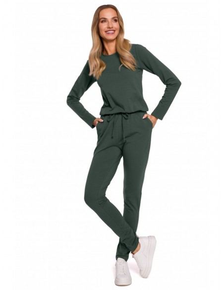 M583 Knit Jumpsuit With A Patch Pocket - military green