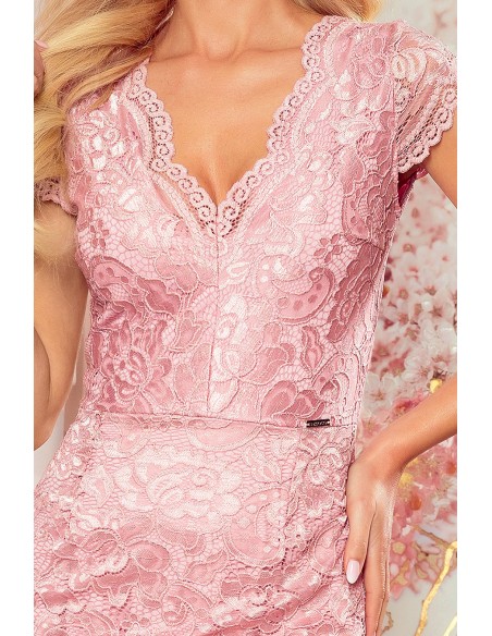  316-6 Lace dress with neckline - dirty pink 