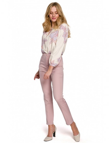 K093 Slim leg trousers with back splits - crepe pink