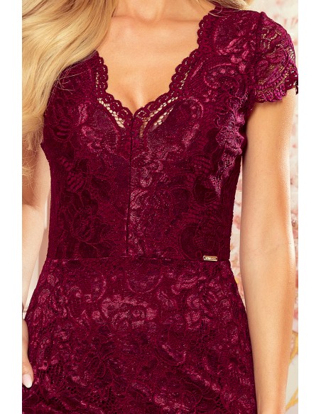  316-7 Lace dress with neckline - plum color 