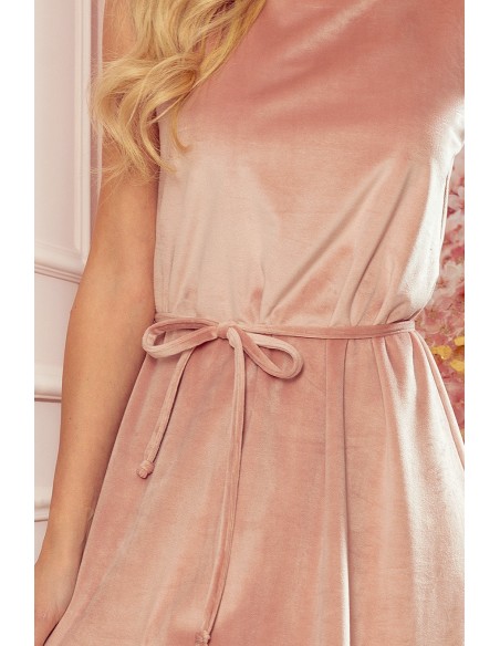  296-7 VICTORIA Trapezoidal dress - velor - dirty pink 