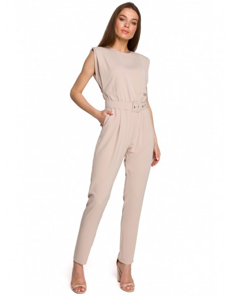 S259 Sleeveless jumpsuit with padded shoulders - beige