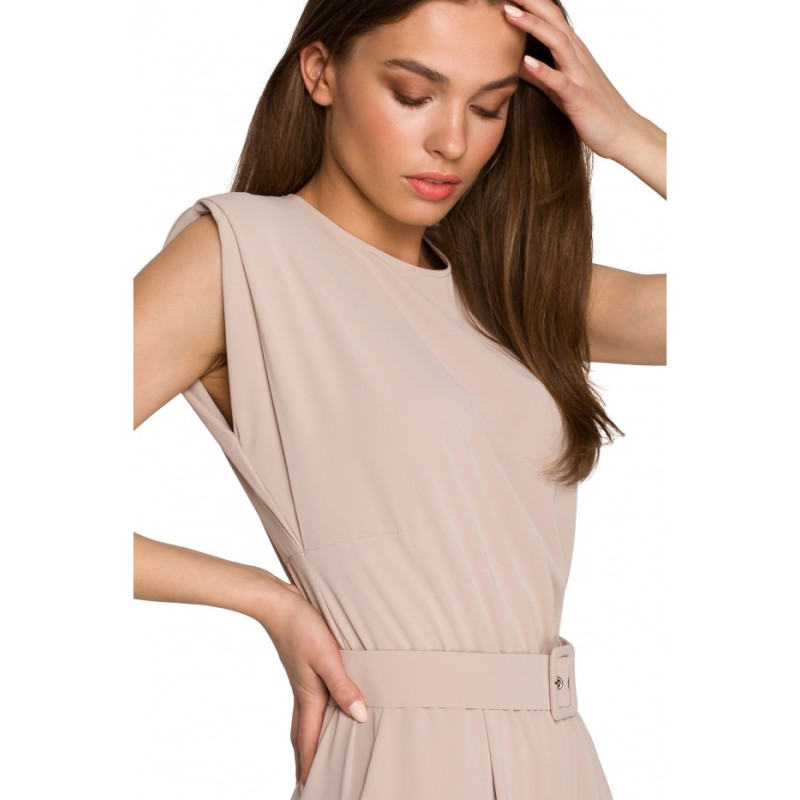 S259 Sleeveless jumpsuit with padded shoulders - beige 2