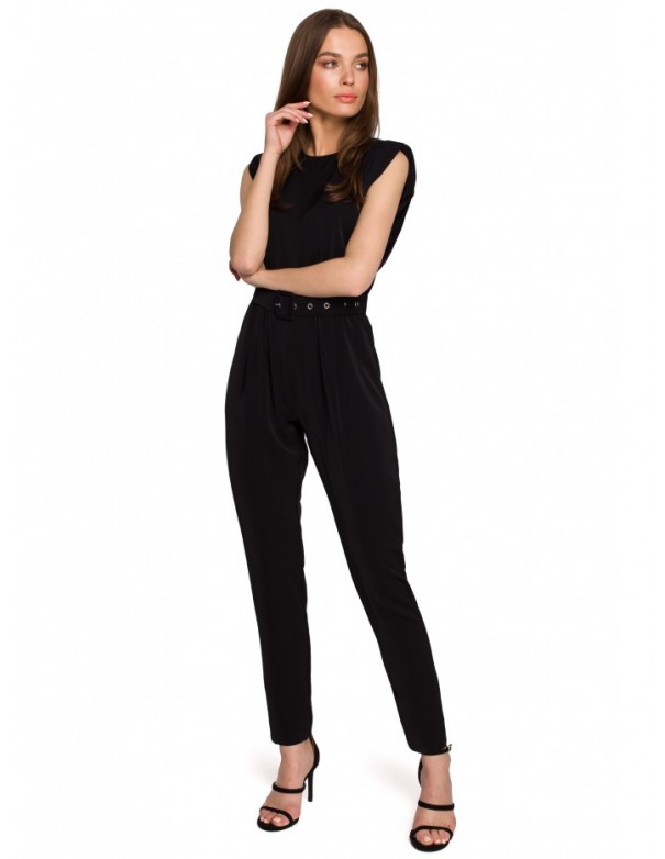 S259 Sleeveless jumpsuit with padded shoulders - black
