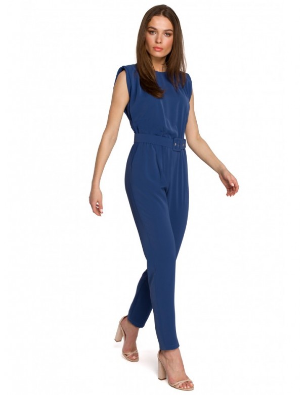 S259 Sleeveless jumpsuit with padded shoulders - blue