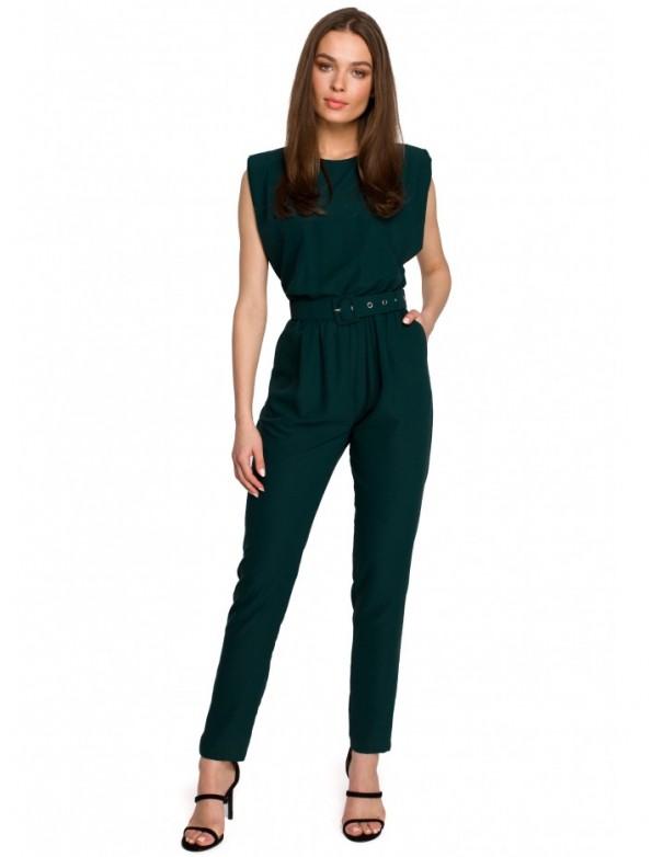 S259 Sleeveless jumpsuit with padded shoulders - green