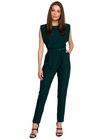 S259 Sleeveless jumpsuit with padded shoulders - green