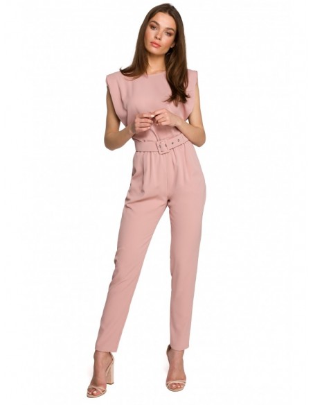 S259 Sleeveless jumpsuit with padded shoulders - powder