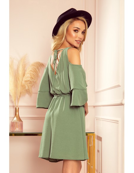  292-6 MARINA flimsy dress with a neckline - olive colour 