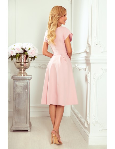  348-1 SCARLETT - flared dress with a neckline - powder pink 