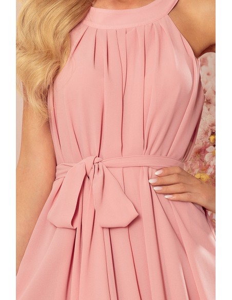  350-2 ALIZEE - chiffon dress with a binding - powder pink 